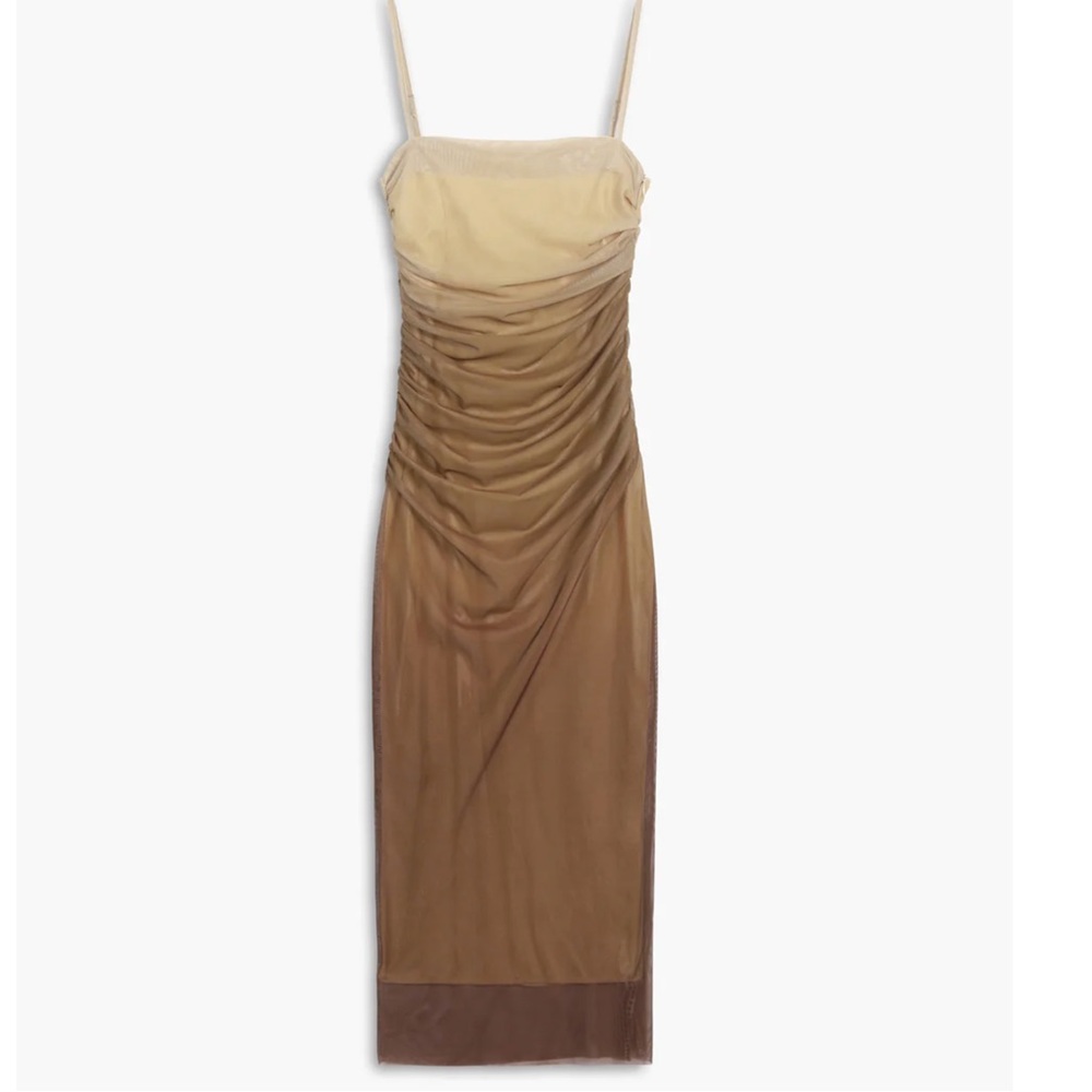 Commense Cappuccino Brown Ombré Mesh Zippered Long Maxi Dress Size L